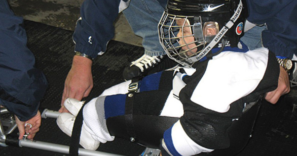 Dylan preparing to hit the ice at the Tampa Bay Times Forum | Sled Hockey